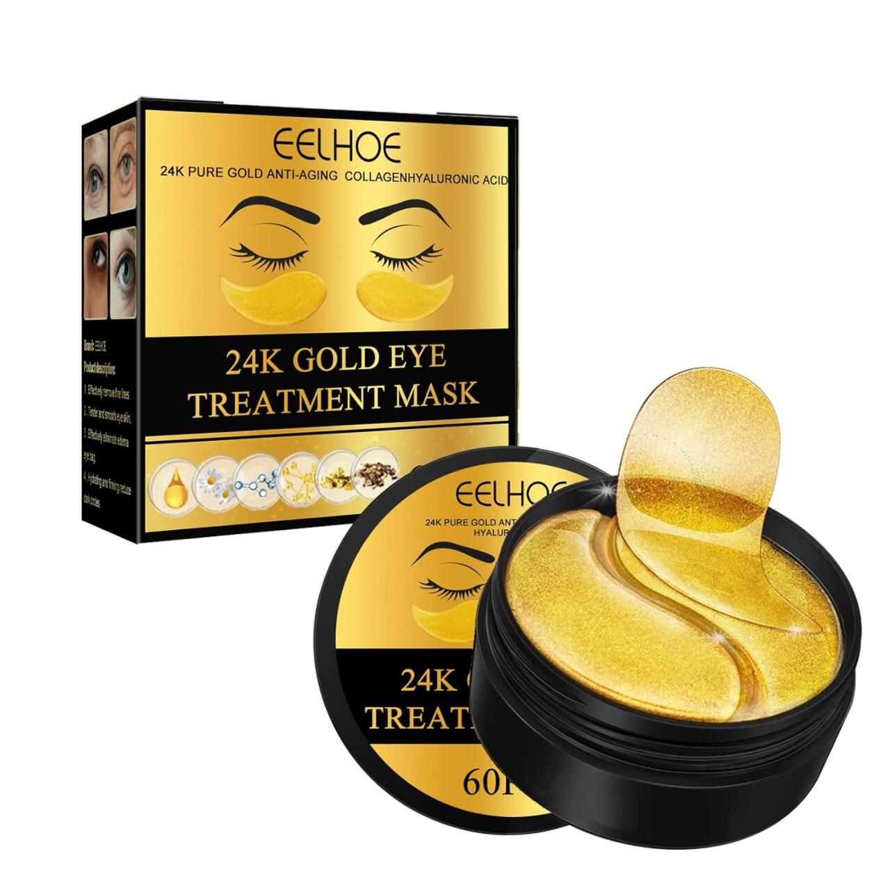 Despierta tu Mirada: EELHOE Parches de Oro 24K para Ojos - 60 Pcs