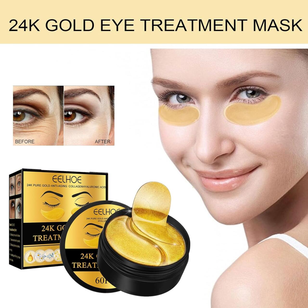 Despierta tu Mirada: EELHOE Parches de Oro 24K para Ojos - 60 Pcs