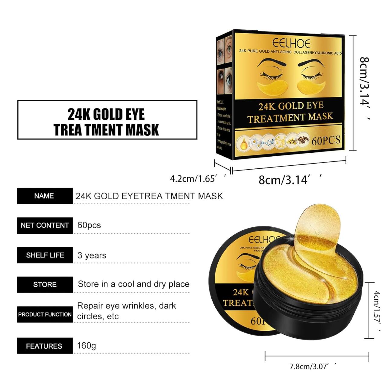 Despierta tu Mirada: EELHOE Parches de Oro 24K para Ojos - 60 Pcs